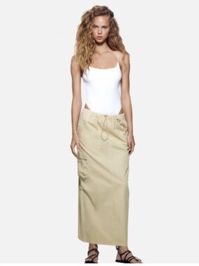 Zara Beige/Tan Drawstring Cargo Maxi Skirt